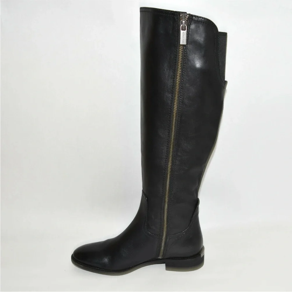 Michael Kors Dora Grommet Eyelets Tall Riding Boots Leather Equestrian Black